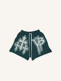 Shorts mit Stern- & Kreuz-Print, Kordelzug und elastischem Bund