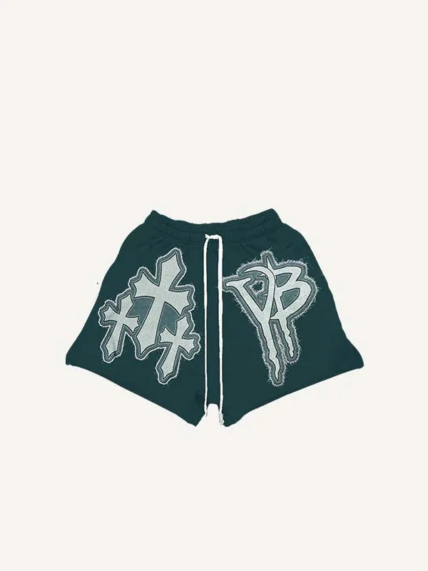 Shorts mit Stern- & Kreuz-Print, Kordelzug und elastischem Bund