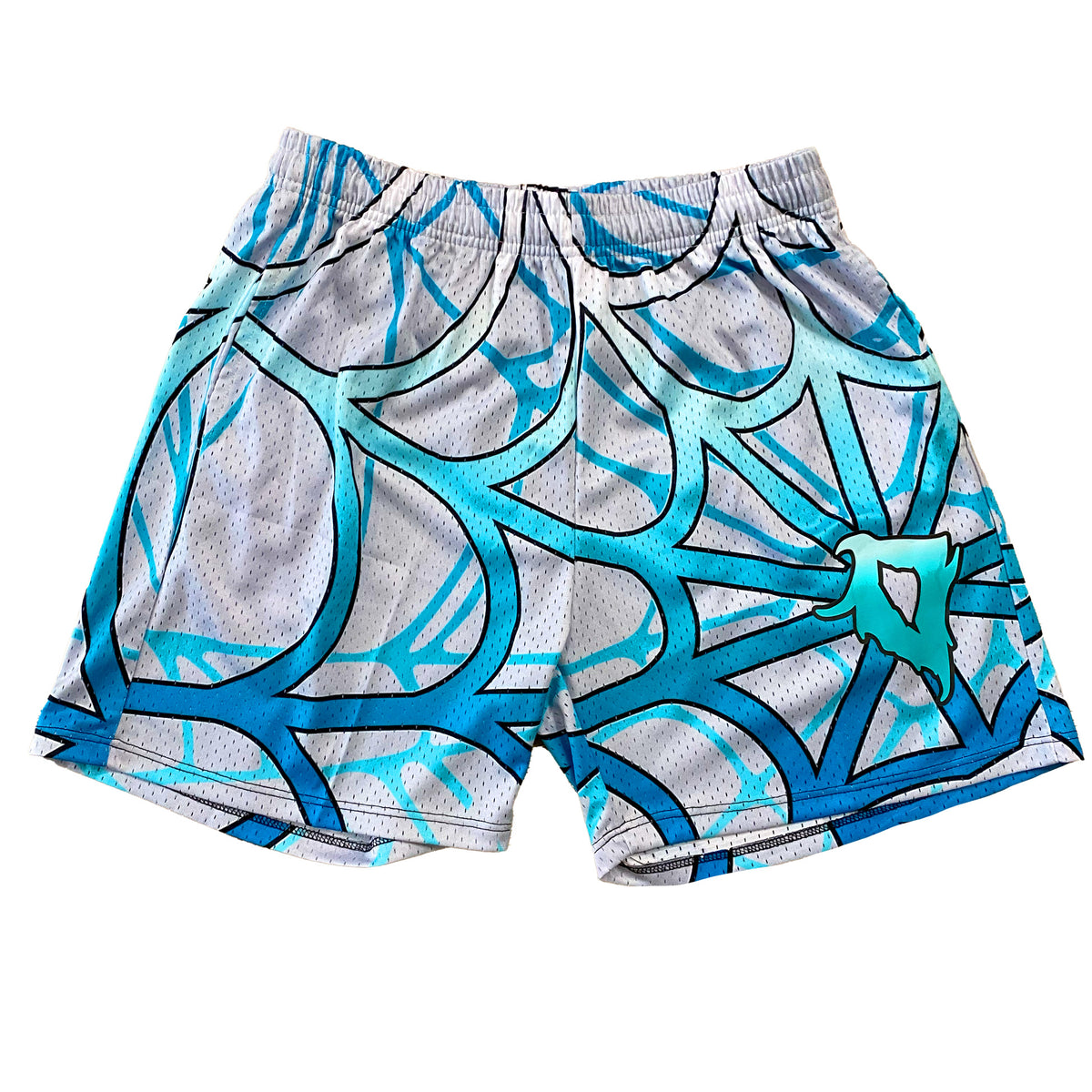 Casual meshshort van mesh met spinnenwebprint