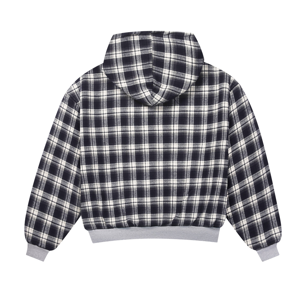 Sweat à capuche zippé réversible à carreaux V2 (Gris clair / Bleu marine délavé)