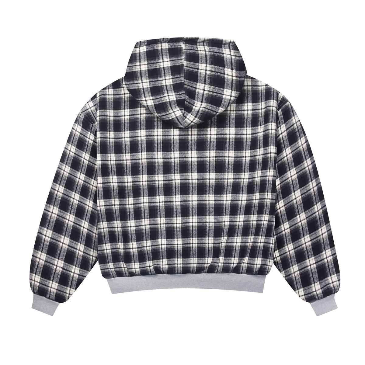 Sweat à capuche zippé réversible à carreaux V2 (Gris clair / Bleu marine délavé)