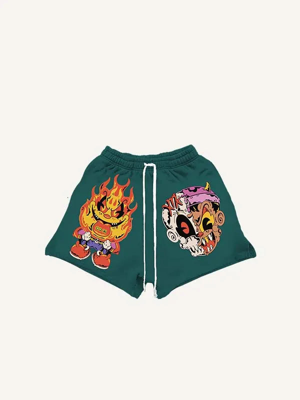 Shorts à taille cordon avec imprimé petit diable, ailes, feu et geste