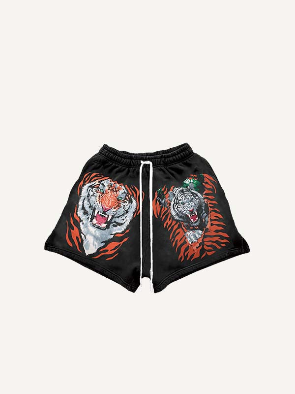 Pantaloncini con coulisse in vita e stampa tigre e grafica