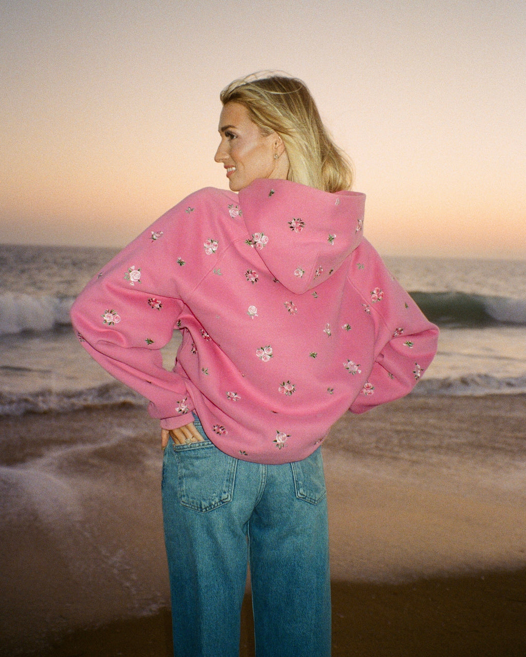 Sweat à capuche oversize Lux « Roses » rose