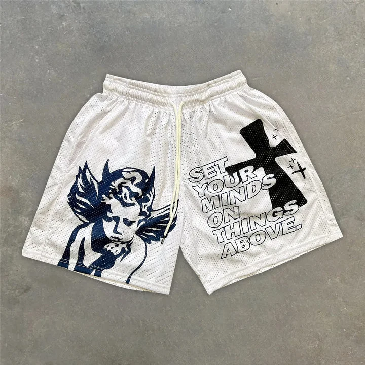 Angel Print Casual Crossover Stretch Short