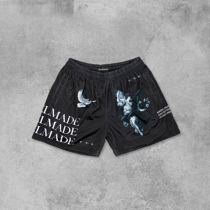 Mesh-streetshorts met vredesduif, gemaakt door een engel
