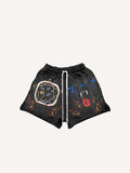 Shorts à cordon de serrage avec imprimé léopard, feu et lettres