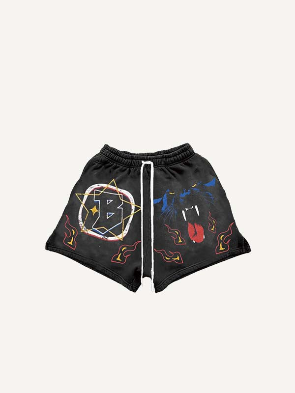 Shorts à cordon de serrage avec imprimé léopard, feu et lettres