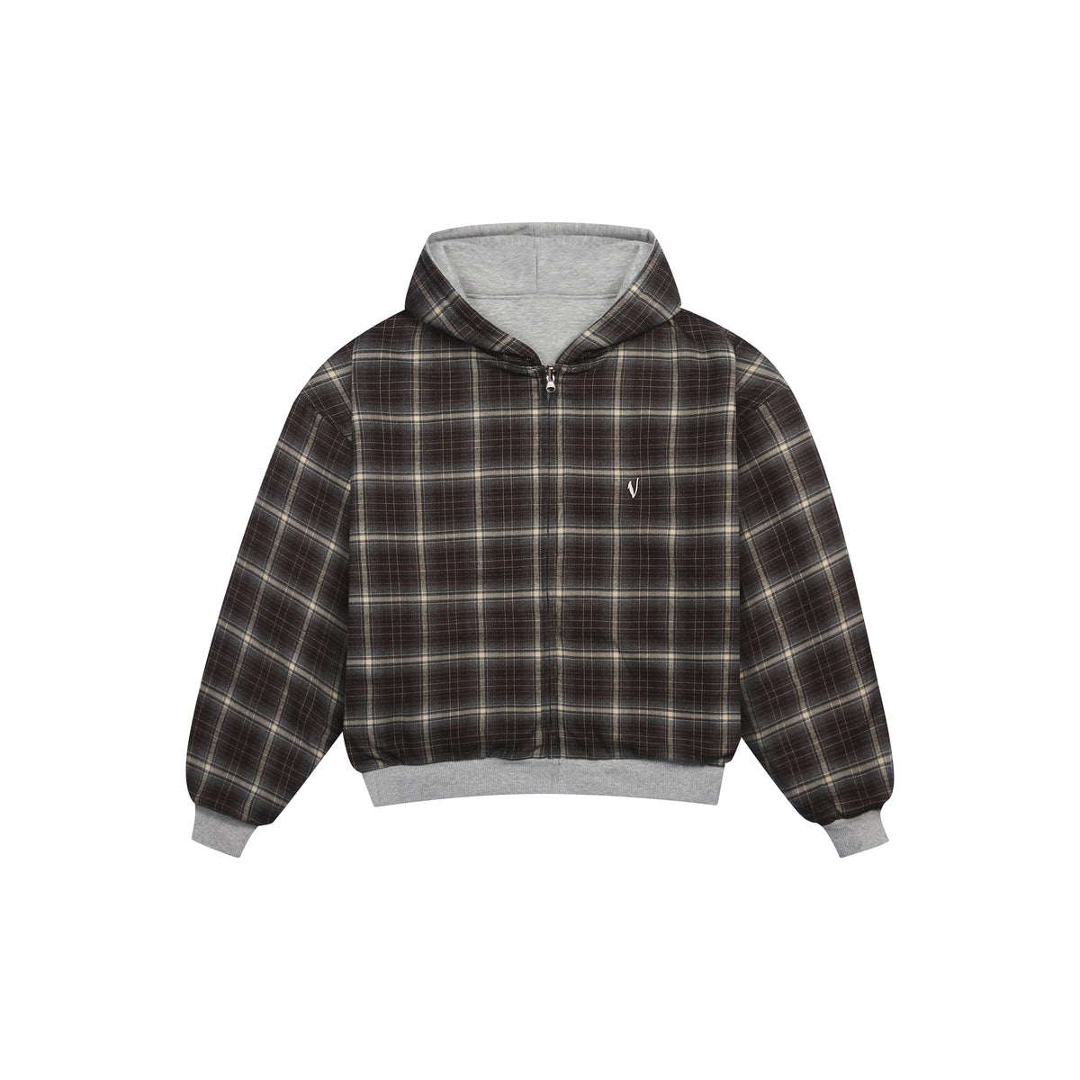 Reversible Plaid Zip-Hoodie V2（Dark Grey/Brown）