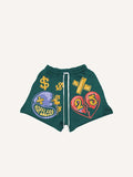 Shorts mit Kordelzug, Herzschmerz-, Smiley-, Feuer- und Buchstaben-Print