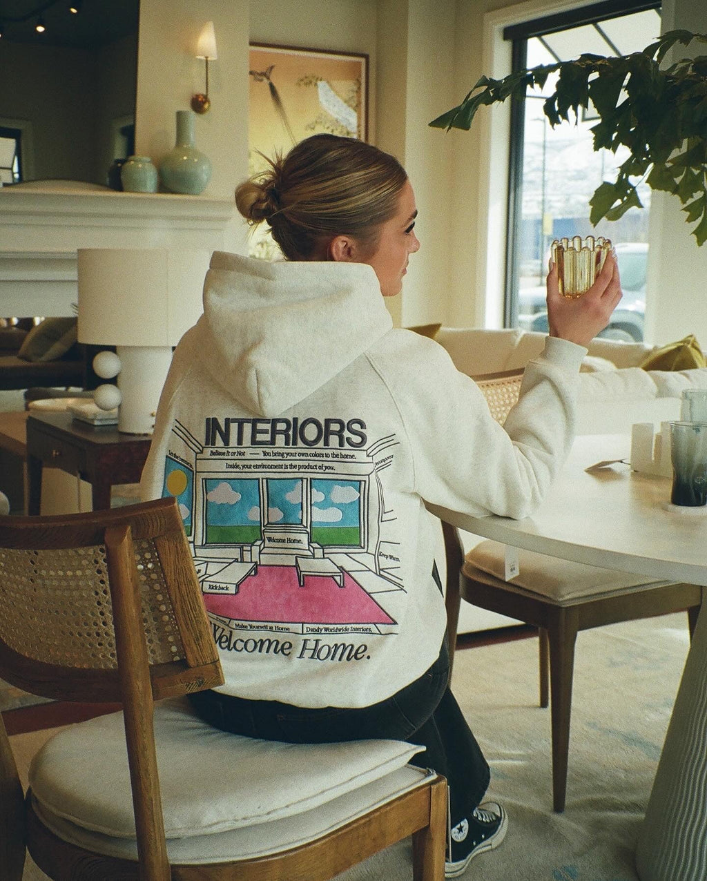 Sweat à capuche oversize « Interiors » en gris chiné