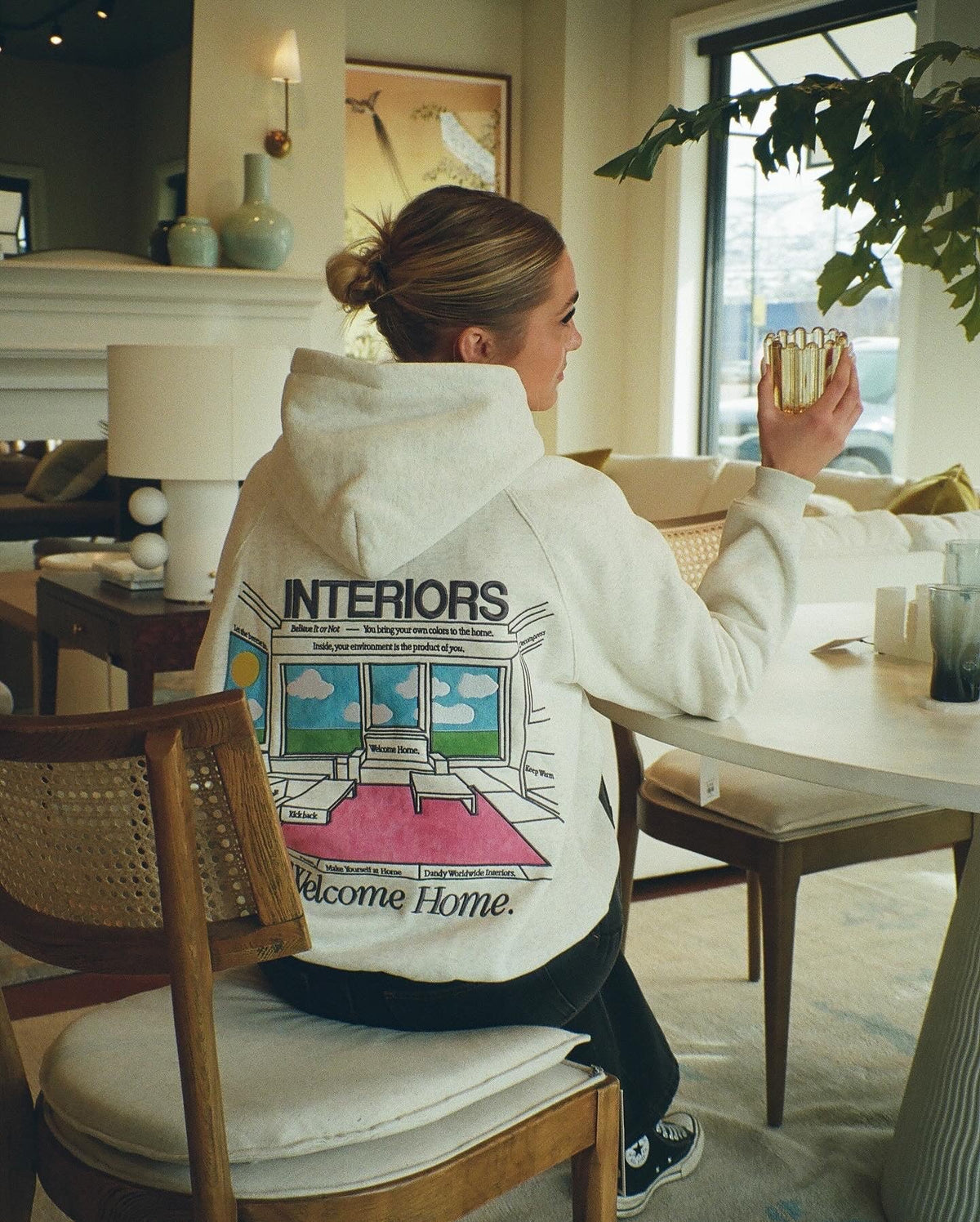 Sweat à capuche oversize « Interiors » en gris chiné