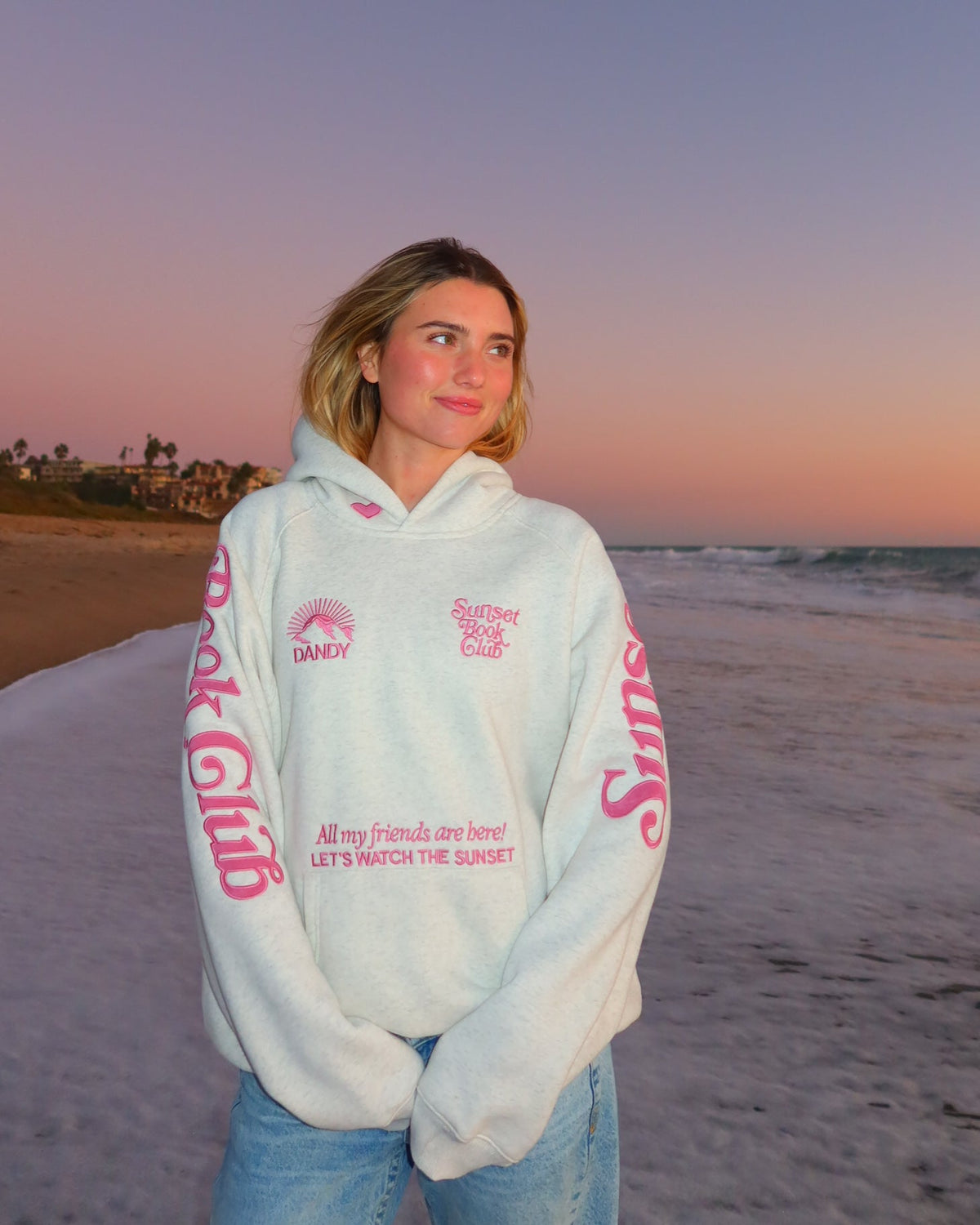 "Book Club" Oversized Lux Hoodie in Heather Gray and Pink