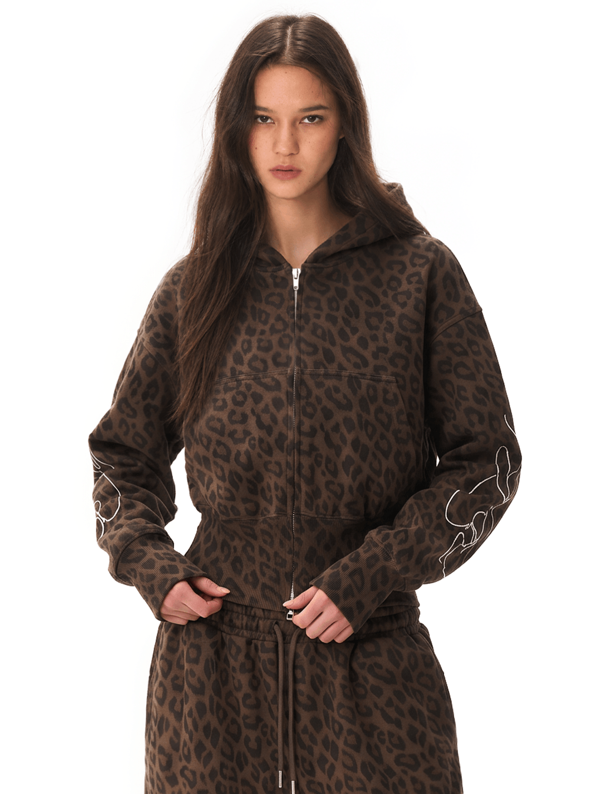 Felpe con cappuccio e zip con stampa leopardata graffiti