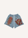 Joker&Fire&Letter Faux Decal Print Drawstring Waist Shorts