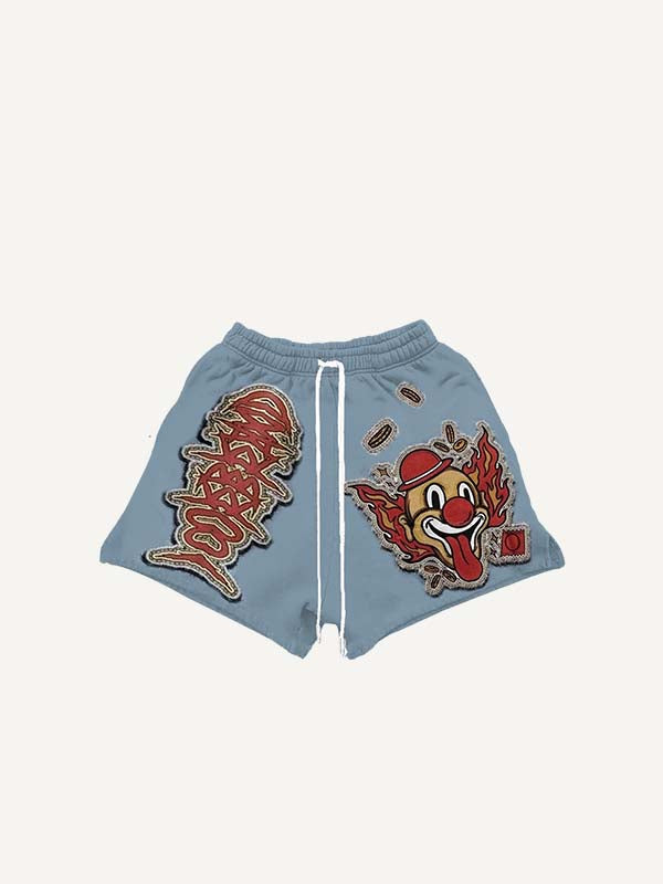 Joker&Fire&Letter Faux Decal Print Drawstring Waist Shorts