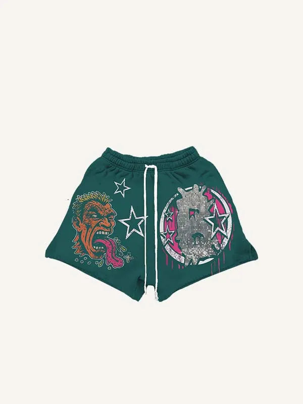 Shorts à taille élastique avec cordon de serrage et imprimé personnage, globe oculaire, voiture, motif graphique et lettres