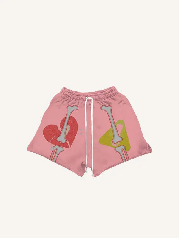Skeleton&Heartbreak&Graphic&Letter Print Drawstring Waist Shorts