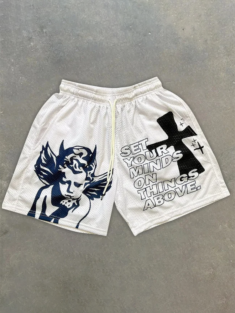 Angel Print Casual Crossover Stretch Short