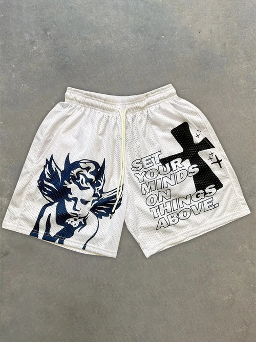 Angel Print Casual Crossover Stretch Short