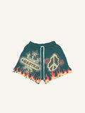 Shorts mit Kordelzug, Blumen-, Flammen- und Grafik-Print sowie Buchstaben-Aufdruck-Optik