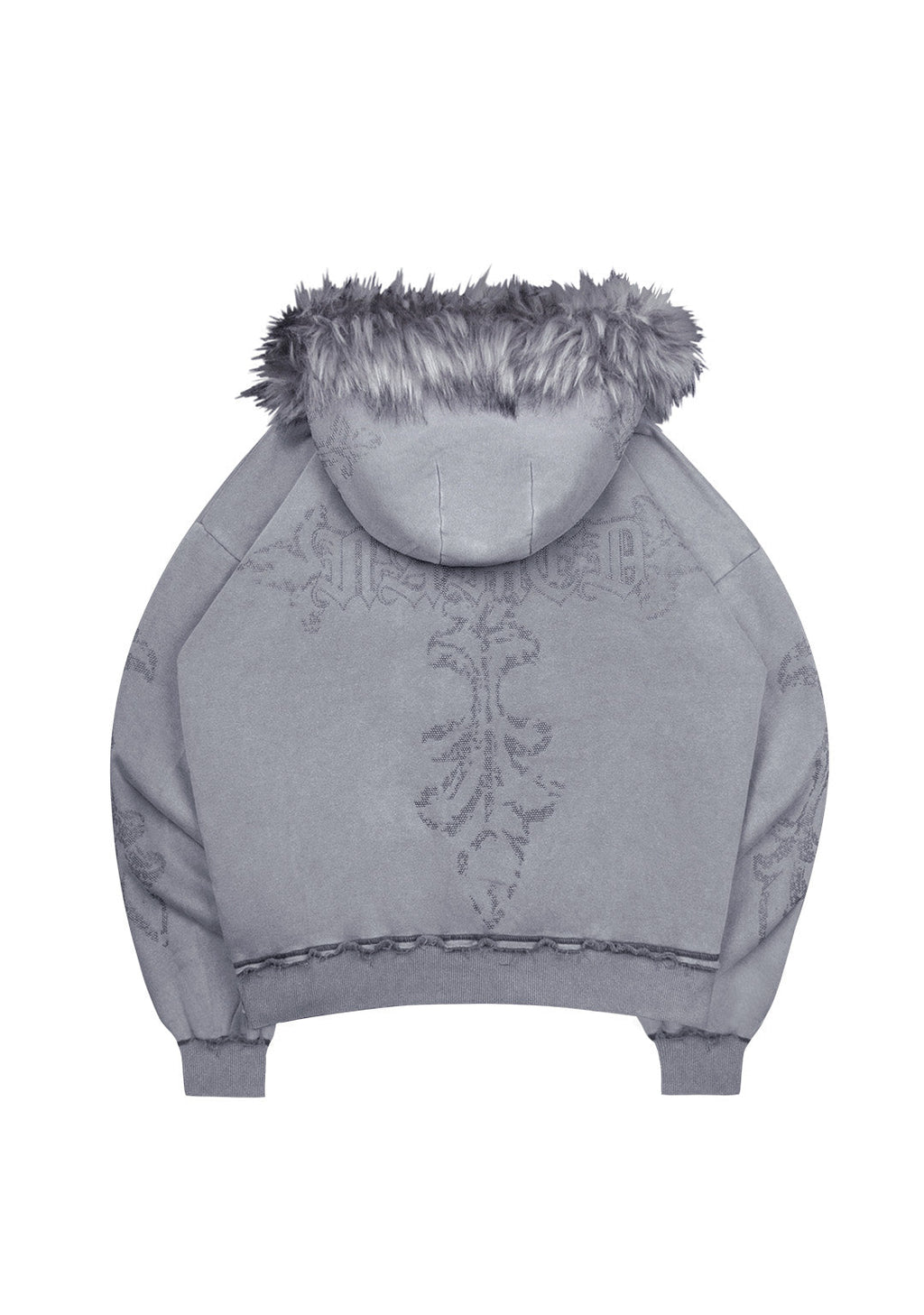 FERAL SWEATVEST MET RITS, KUNSTBONT EN NIETEN, GEWASSEN GRIJS (AFNEEMBAAR BONT)