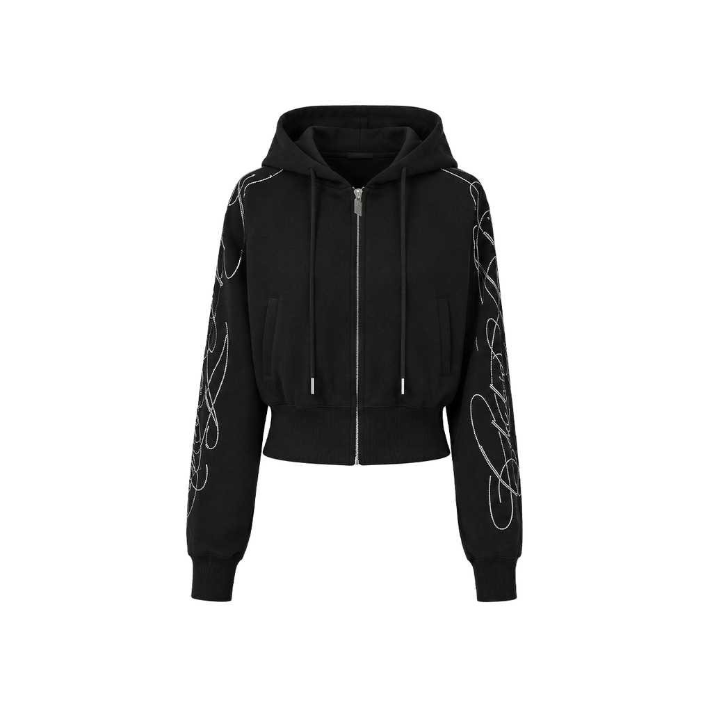 Sudadera con capucha y cremallera con pedrería
