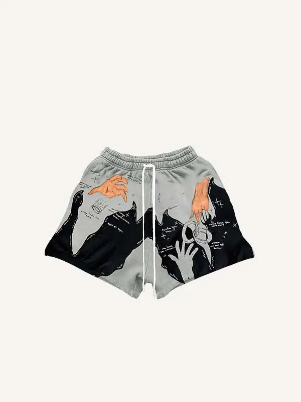 Shorts mit Kordelzug, Colorblock-Design sowie Palmen- und Buchstaben-Print