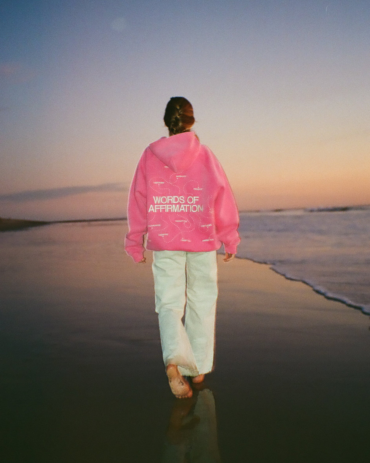 "Parole di affermazione" felpa con cappuccio oversize Lux rosa effetto slavato vintage