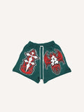 Cross&Wing&Graphic&Letter Faux Decal Print Drawstring Waist Shorts