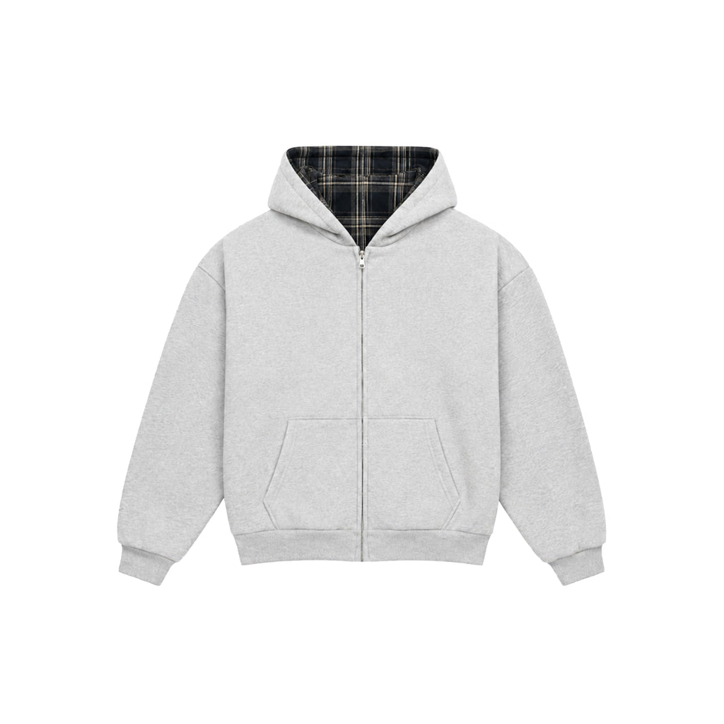 Sweat à capuche zippé réversible à carreaux V2 (Gris clair/Minuit)