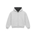 Sweat à capuche zippé réversible à carreaux V2 (Gris clair/Minuit)