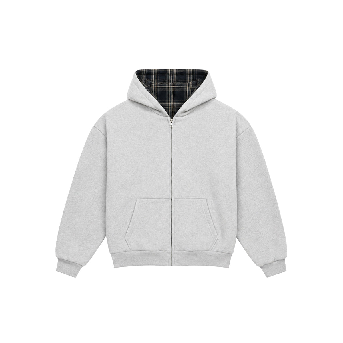 Reversible Plaid Zip-Hoodie V2 (Light Grey/Midnight )