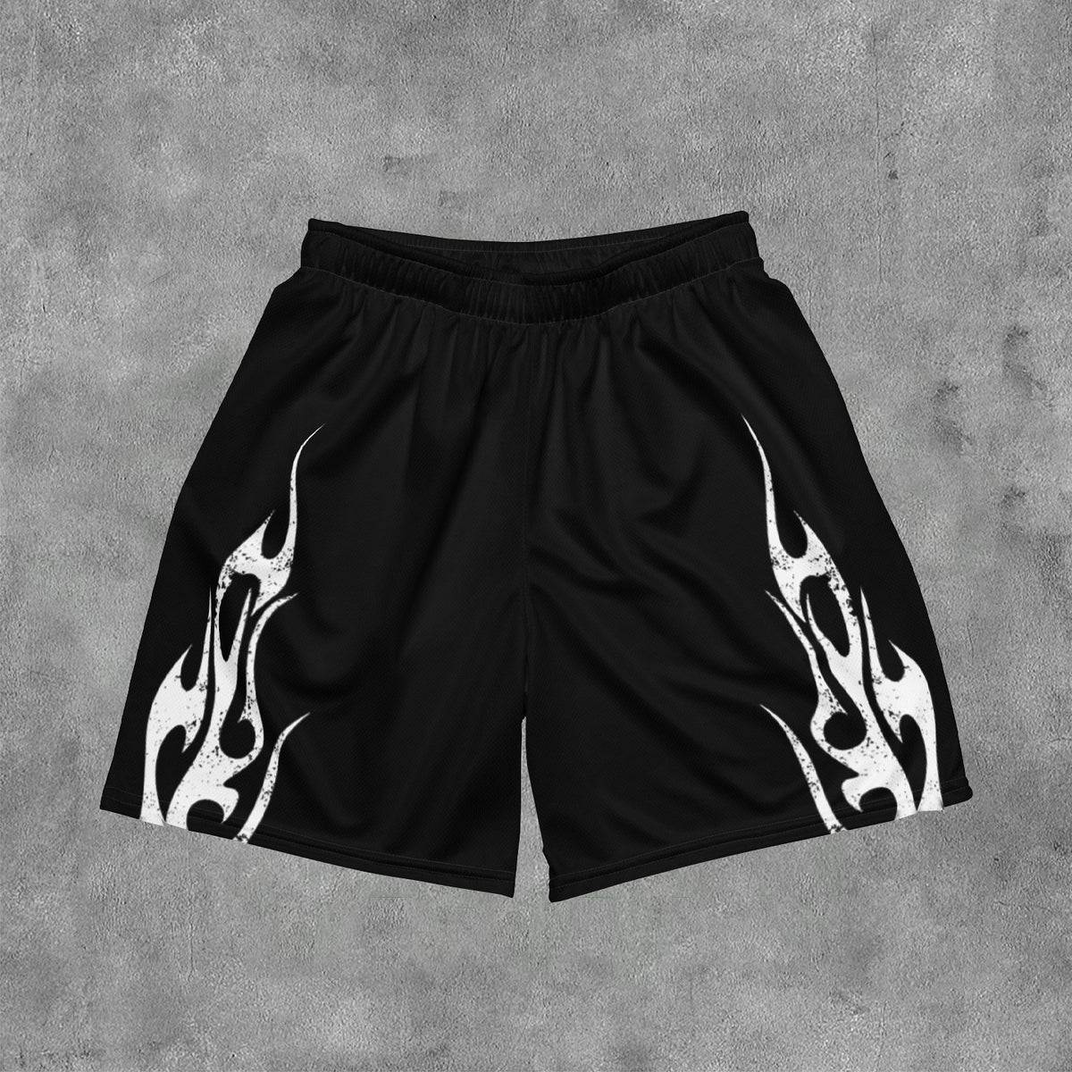 Vintage Y2K-meshshort met vlammenprints