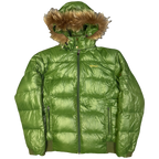 Endgrößen: Steppjacke mit Fellkapuze in Grün