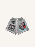 Short met print van hond, letters, oog en grafische elementen en trekkoord in de taille