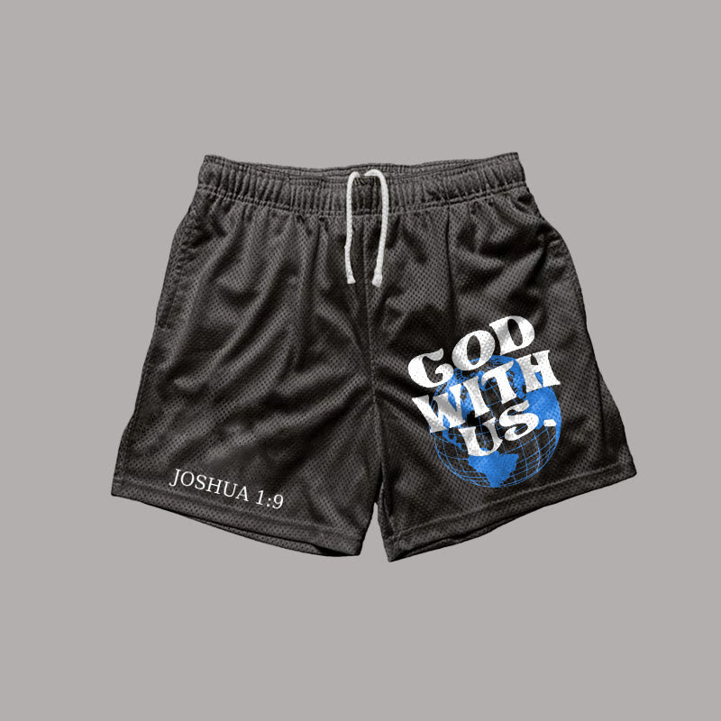 "God With Us" Print Freizeit-Mesh-Shorts