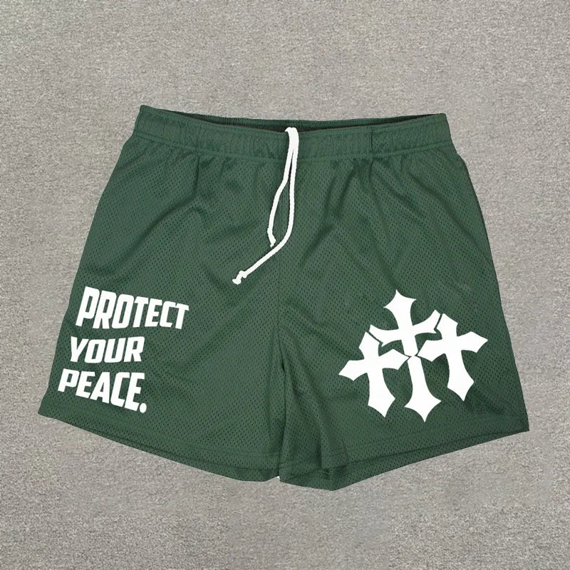 Shorts décontractés en maille avec cordon de serrage et imprimé urbain
