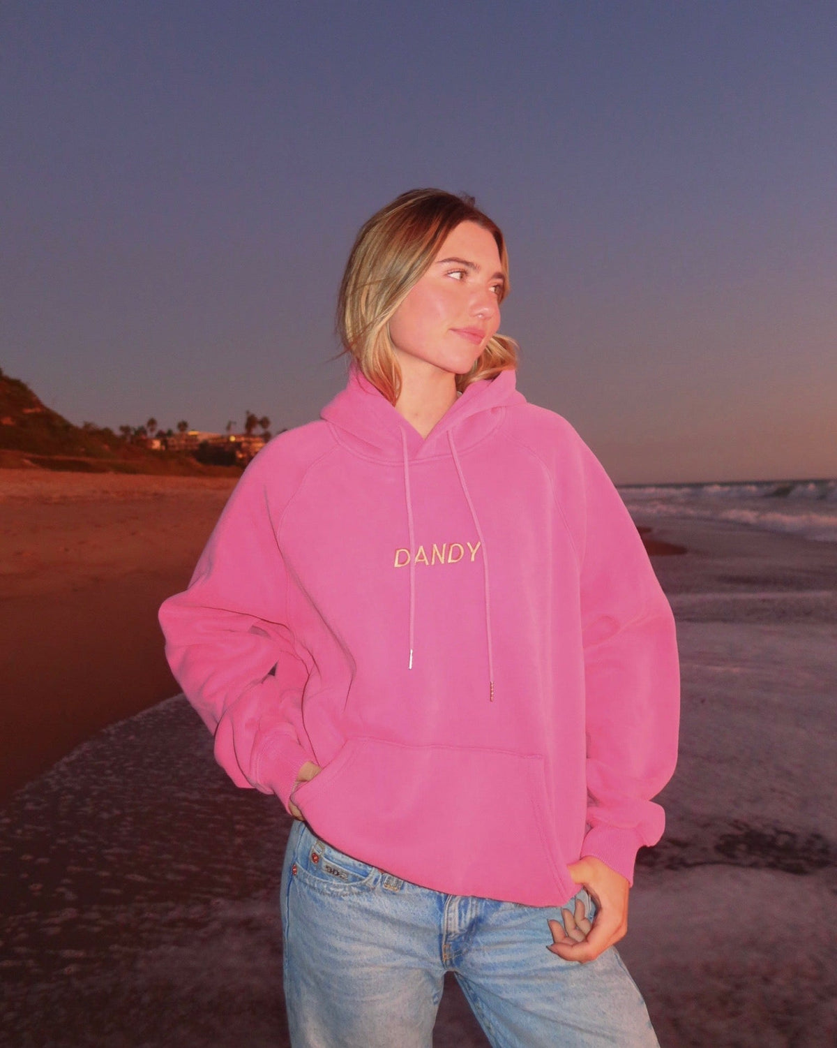 "Guardiamo il tramonto" felpa con cappuccio Lux oversize rosa effetto vintage slavato