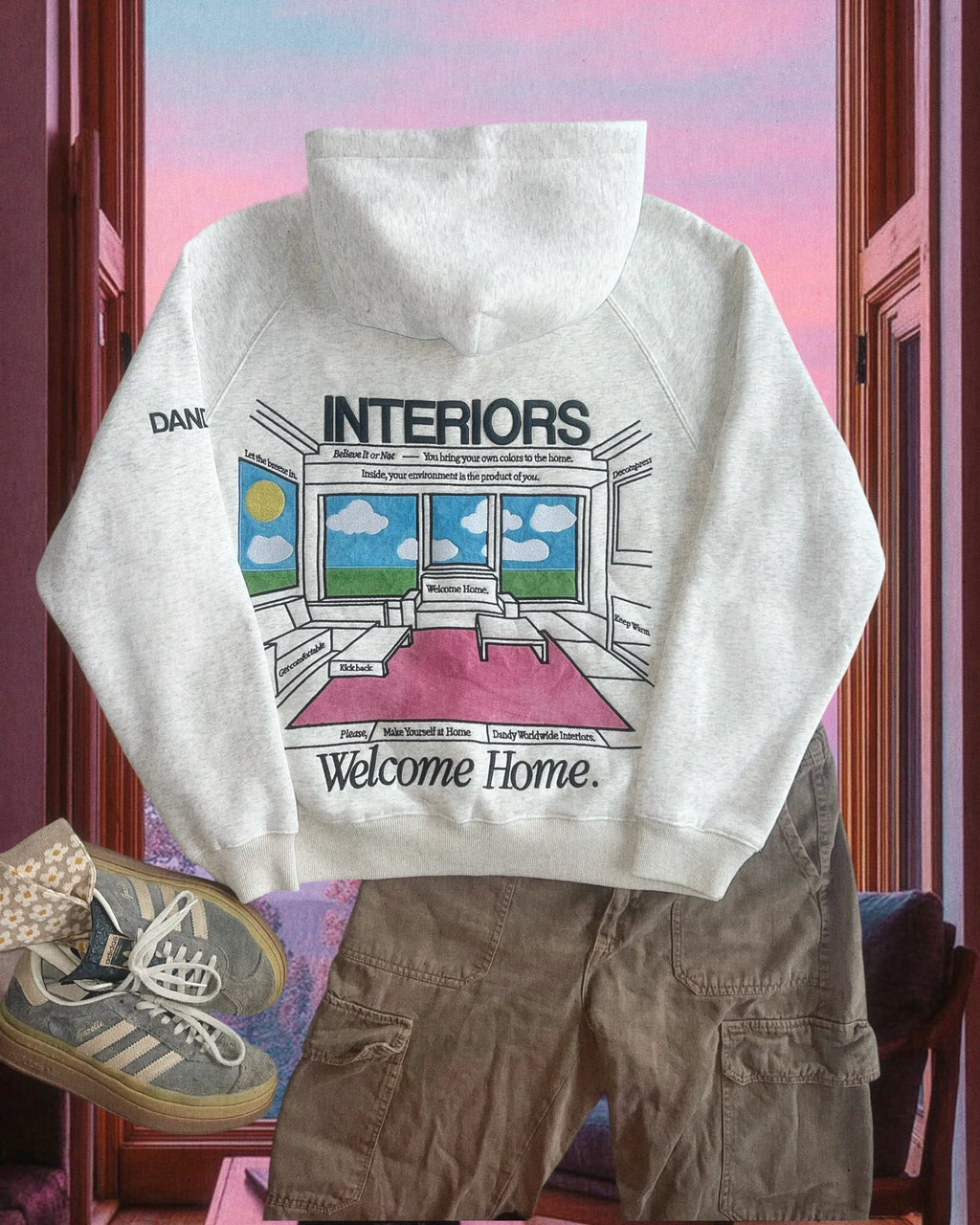 Sweat à capuche oversize « Interiors » en gris chiné