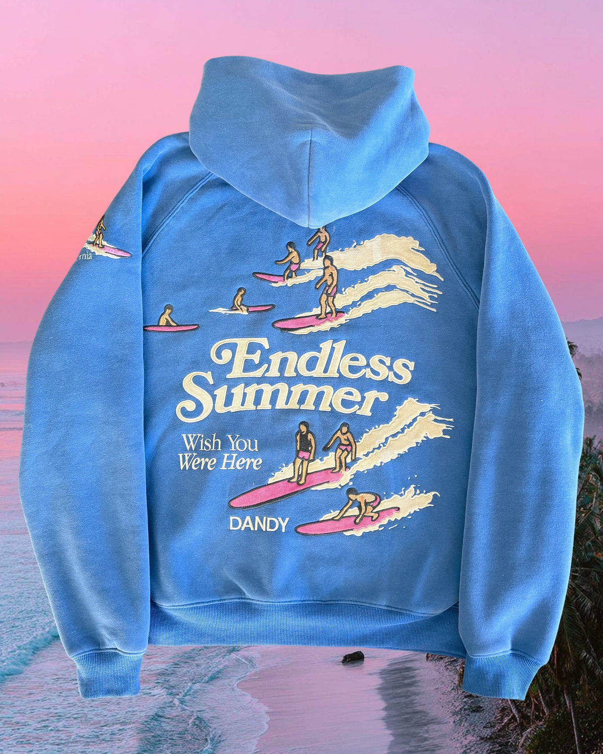 "Endless Summer" Luksusowa bluza z kapturem o kroju oversize w kolorze spranego vintage błękitu