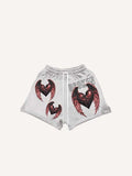 Shorts mit Herzschmerz-, Flügel- und Buchstaben-Print sowie Tunnelzug an der Taille