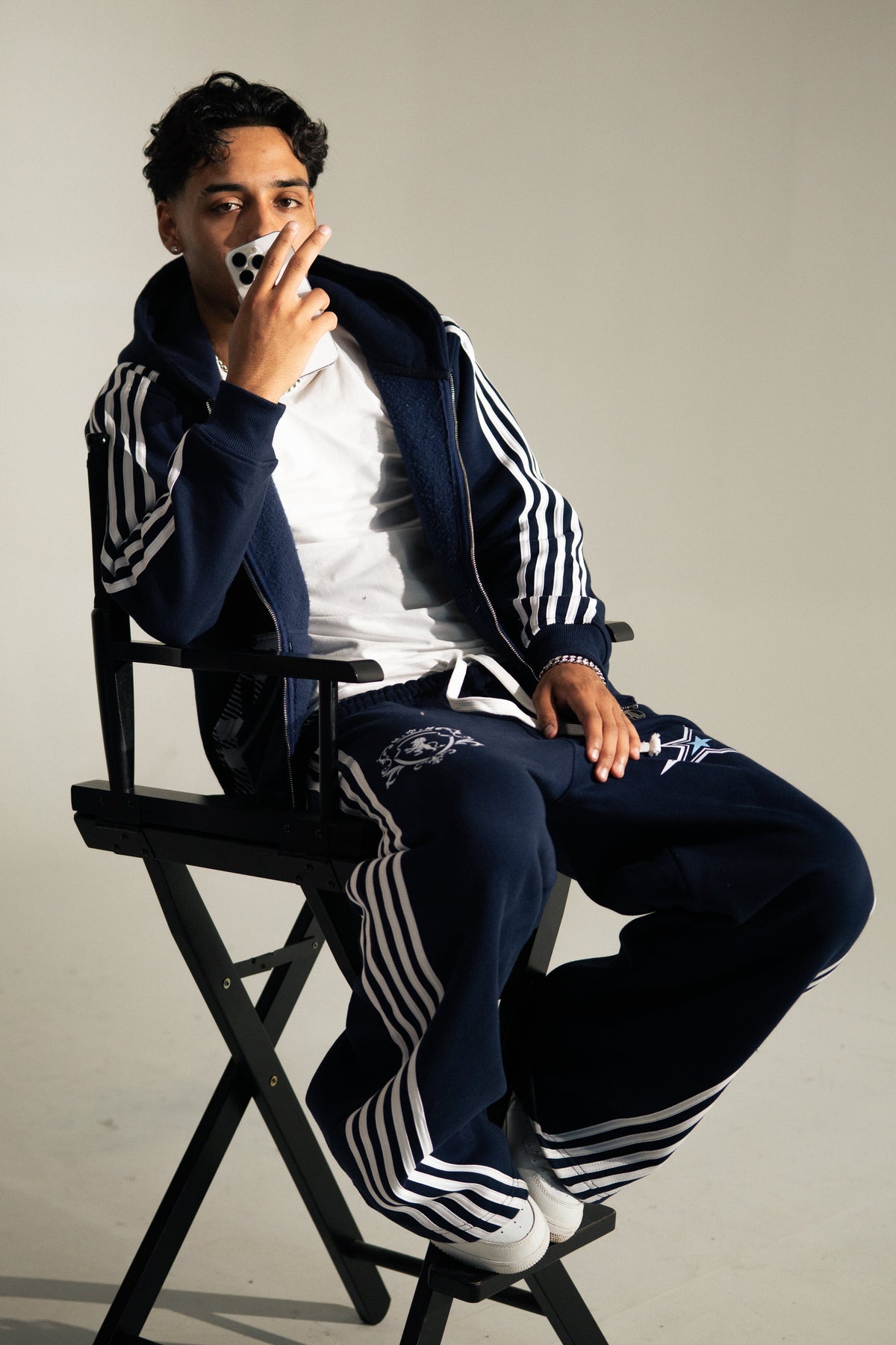 Zip Hoodie Striped - Navy