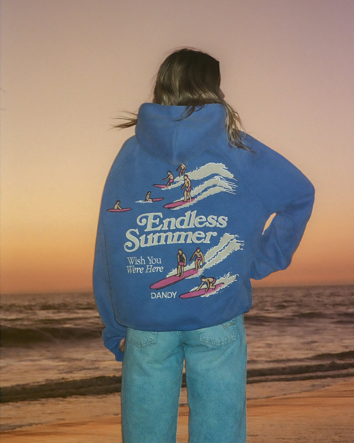 "Endless Summer" Luksusowa bluza z kapturem o kroju oversize w kolorze spranego vintage błękitu