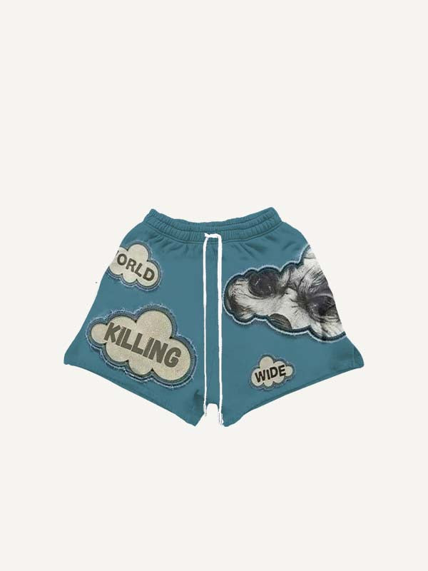 Figure&Graphic&Letter Faux Decal Print Drawstring Waist Shorts