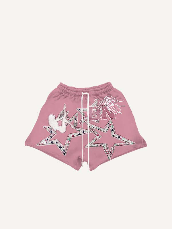 Shorts à taille élastique avec cordon de serrage et imprimé étoile et silhouette