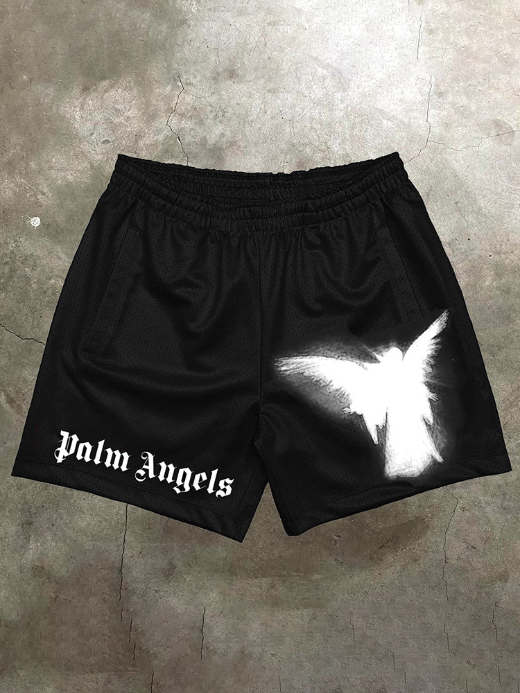 Vintage casual street-meshshorts met Palm Angel-grafiek