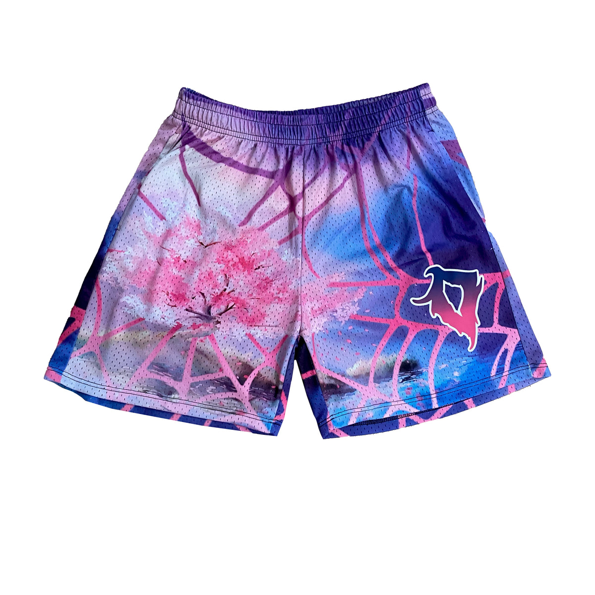 Casual meshshort van mesh met spinnenwebprint