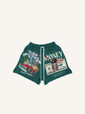 Shorts mit Kordelzug, Motiv-, Stadt-, Grafik- und Buchstaben-Print