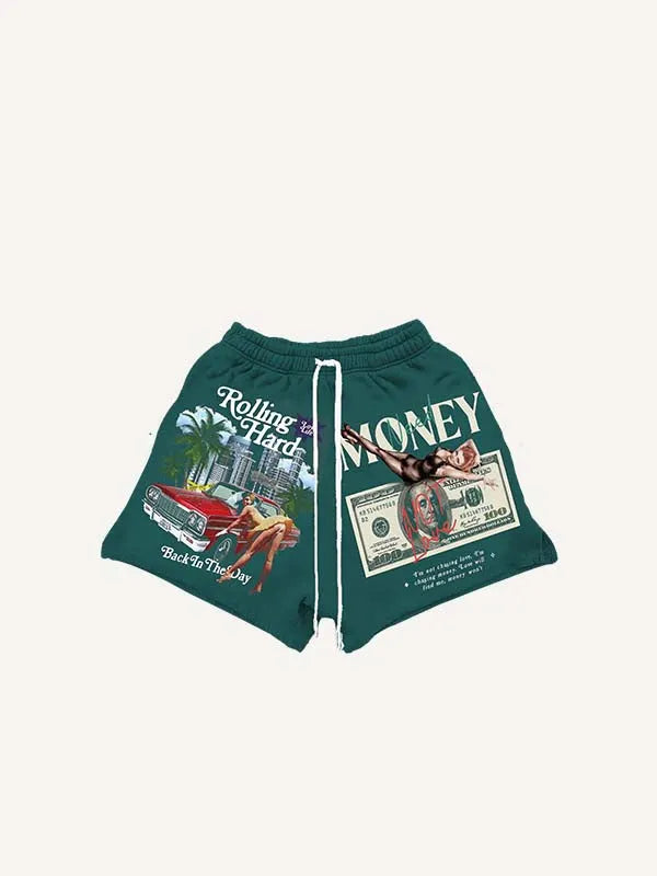 Shorts mit Kordelzug, Motiv-, Stadt-, Grafik- und Buchstaben-Print